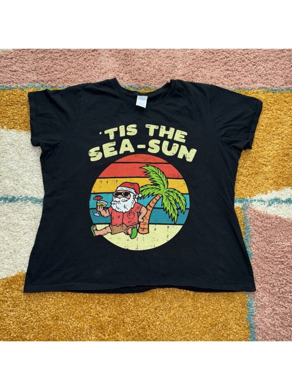 Tis The Sea Sun Santa Beach Summer Christmas In July Summer T-Shirt Size 3XL